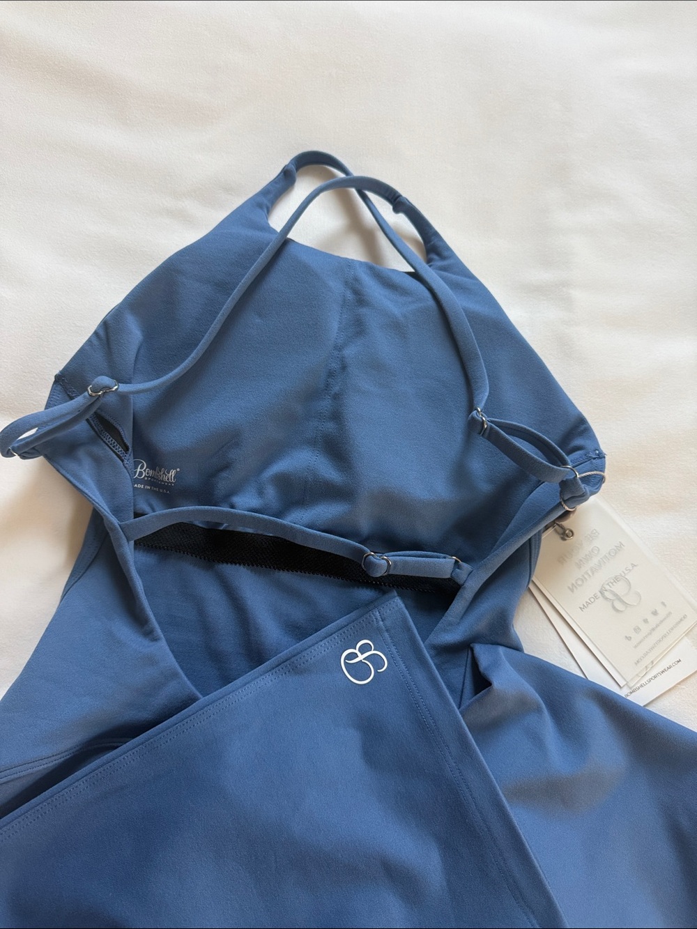 Bombshell Sportswear Blue Women's Flared Jumpsuit with Crossback Straps - Picture 4 of 5
